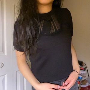 Black Short Sleeve Sweater Blouse